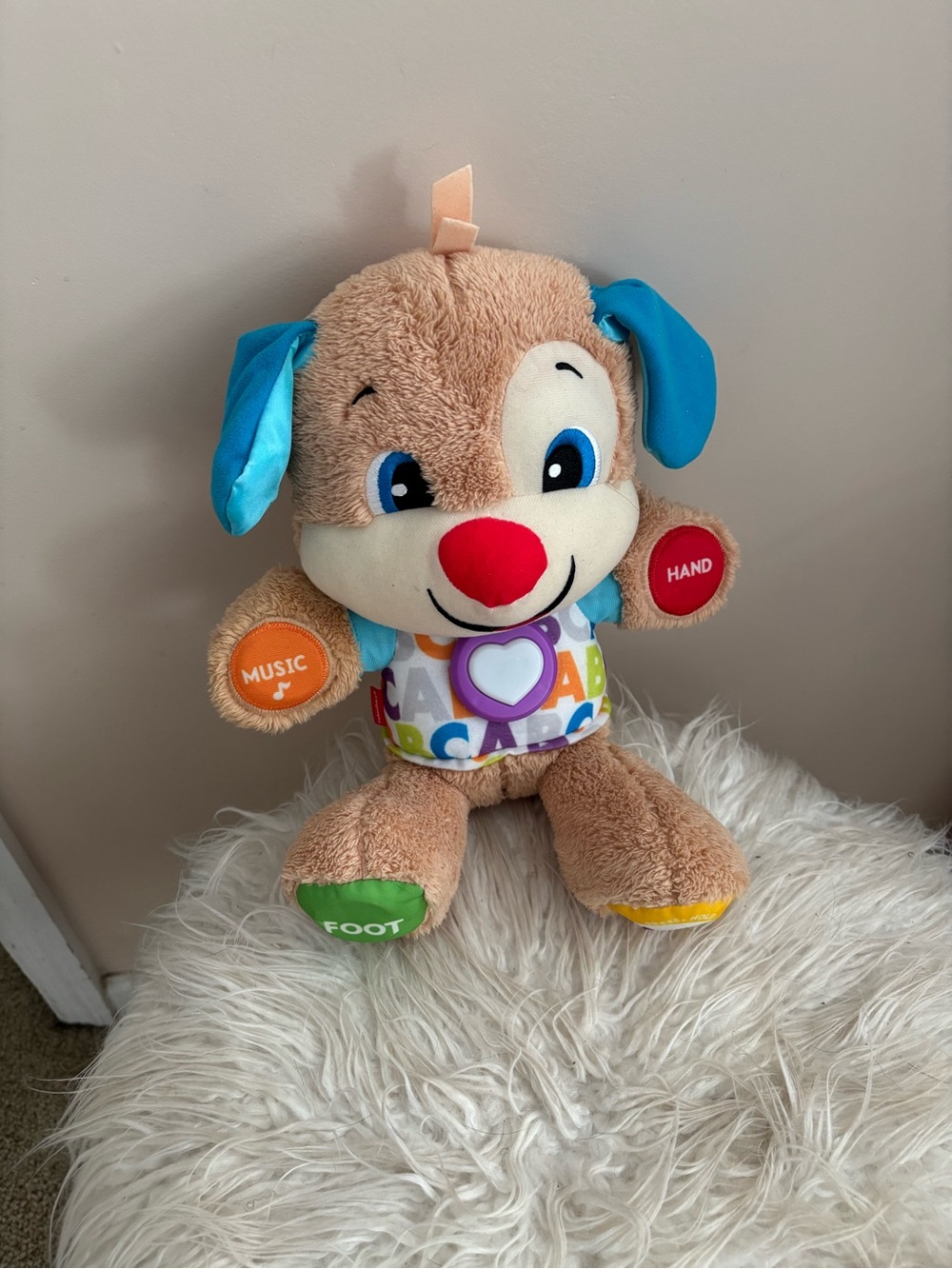 Fisher-Price Brown Plush Learning Puppy with Blue Ears and Multicolor Buttons